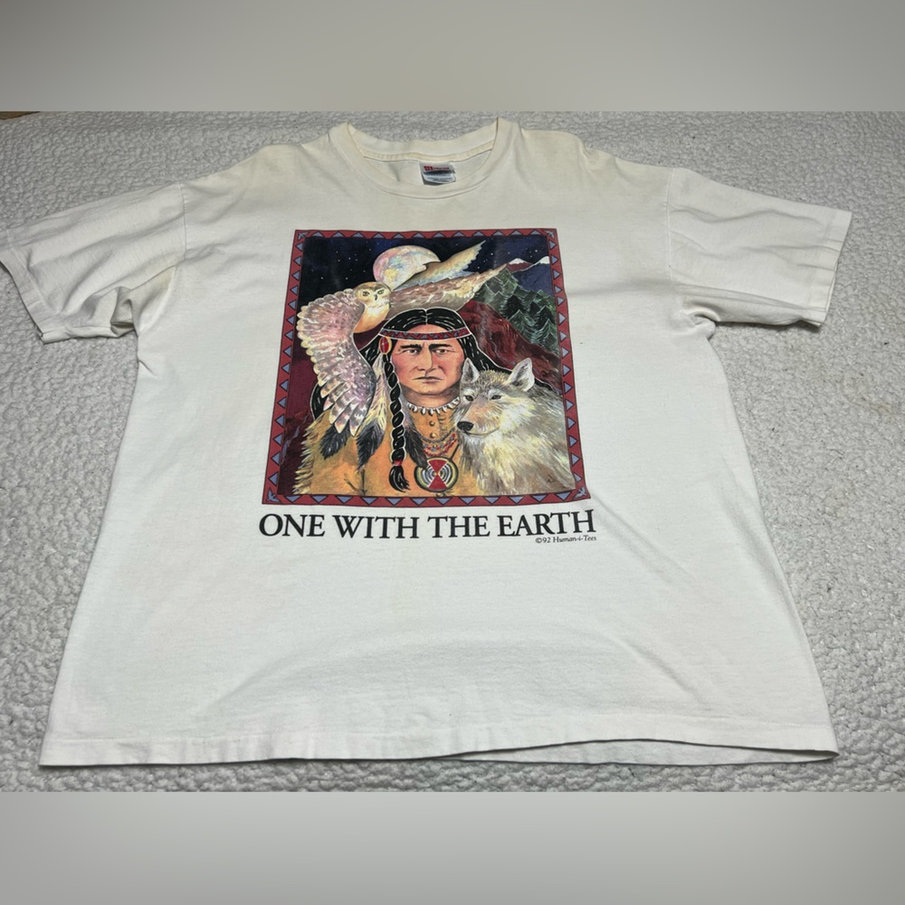 Vintage 90s Human-i-Tees Nature Indian Protect One With Earth T-Shirt XL